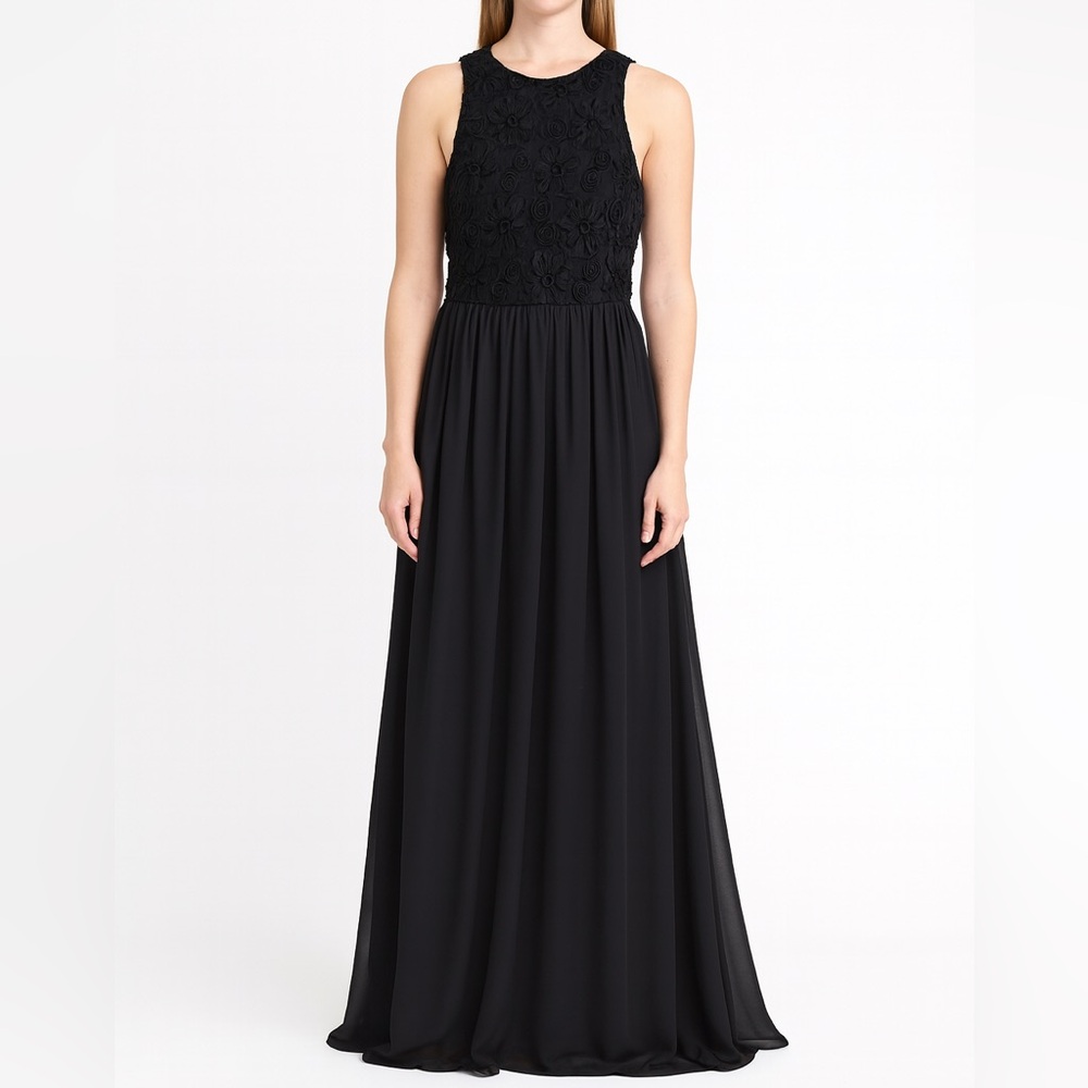 🆕 Everleigh formal halter style black lace floral maxi dress